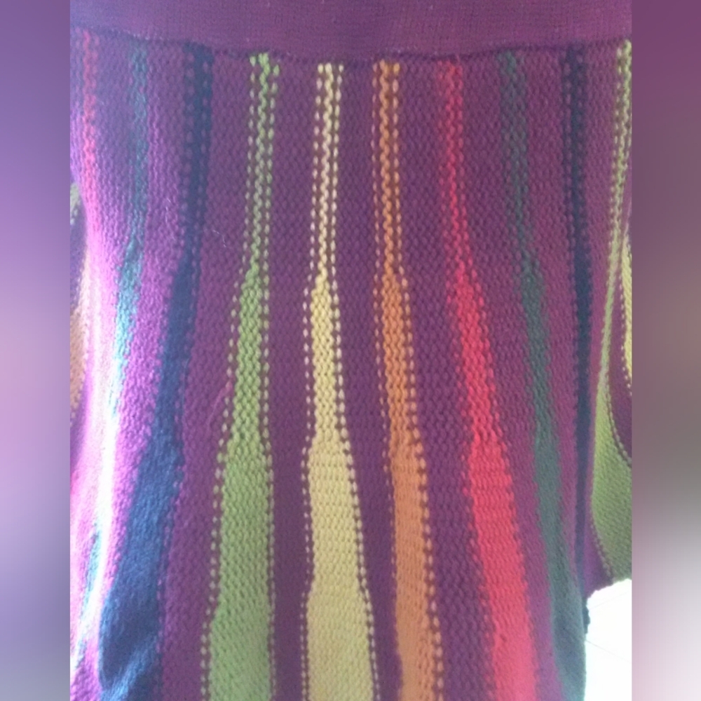 VINTAGE MULTI COLOR CROP TOP KNIT FLARE SLEEVES HUGE COLLAR W/ SILVER PIN M/LG - Picture 6 of 6